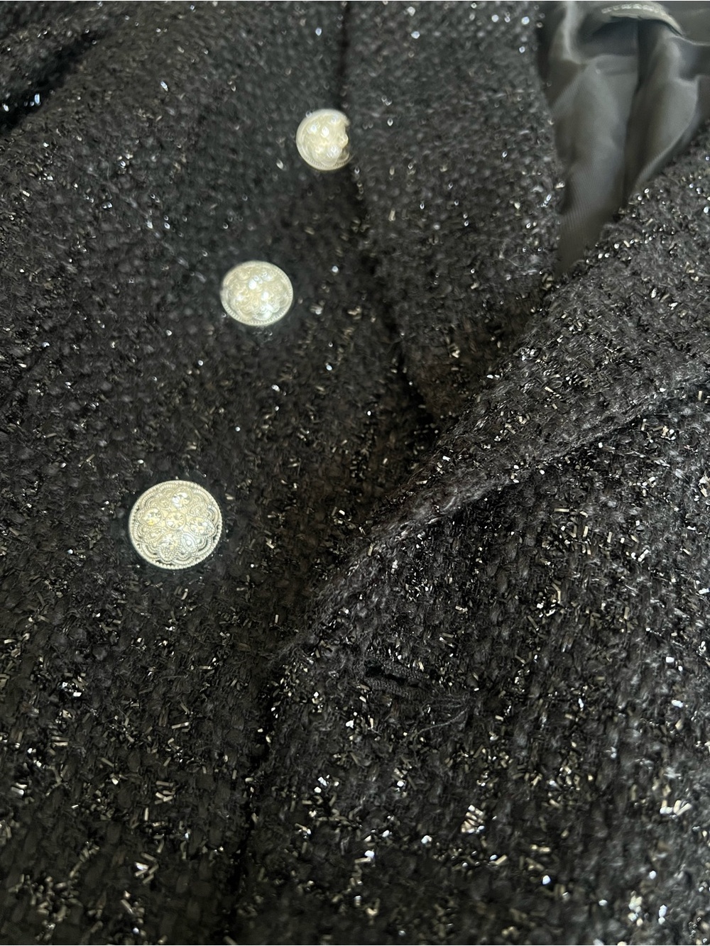Dynamite Black Tweed Metallic-Thread Blazer with Matching High-waist Mini Skirt - Picture 2 of 7